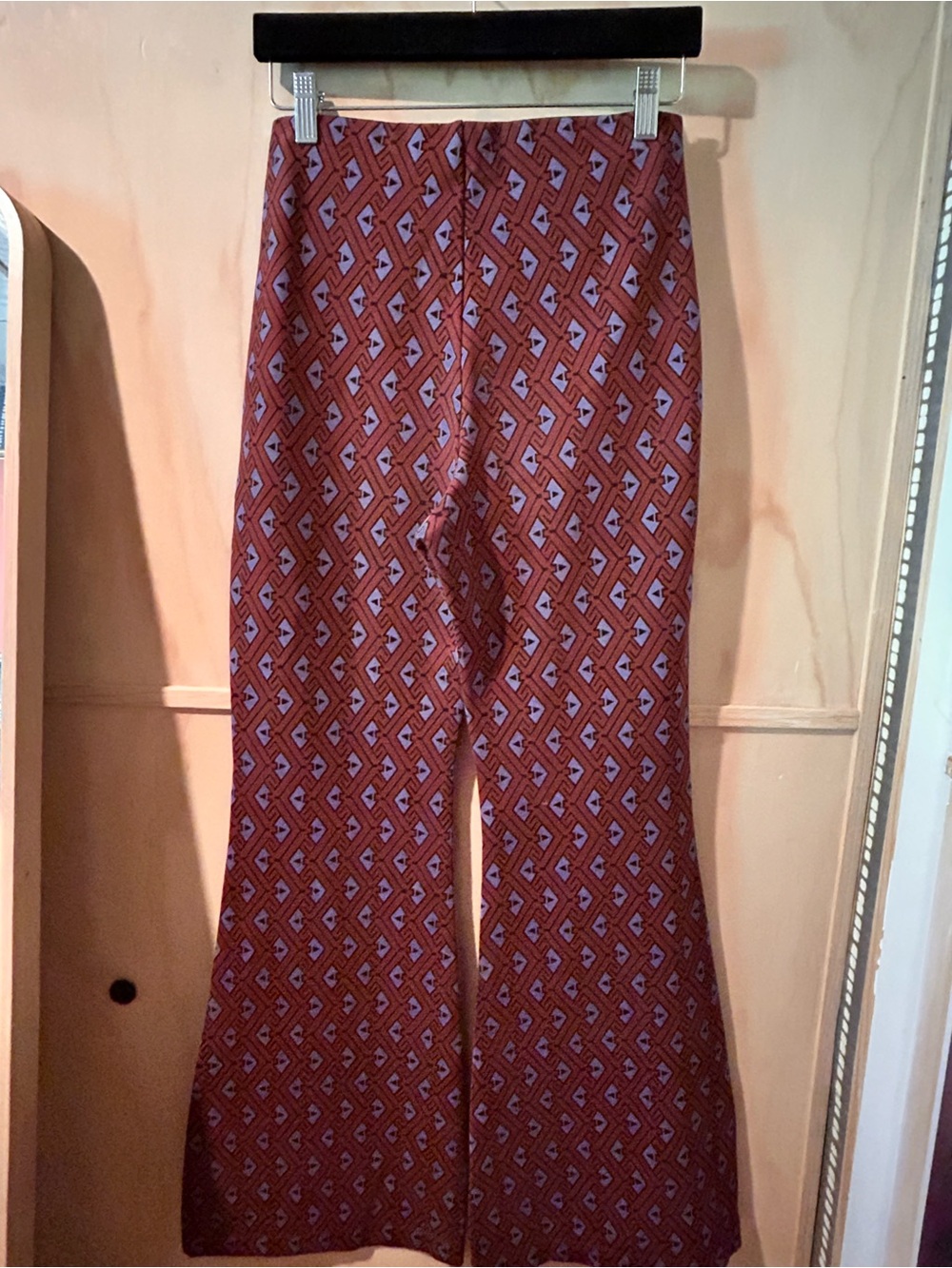 Anthropologie Burgundy & Purple Geometric Wide-Leg Pull-On Pants Sz Smal
